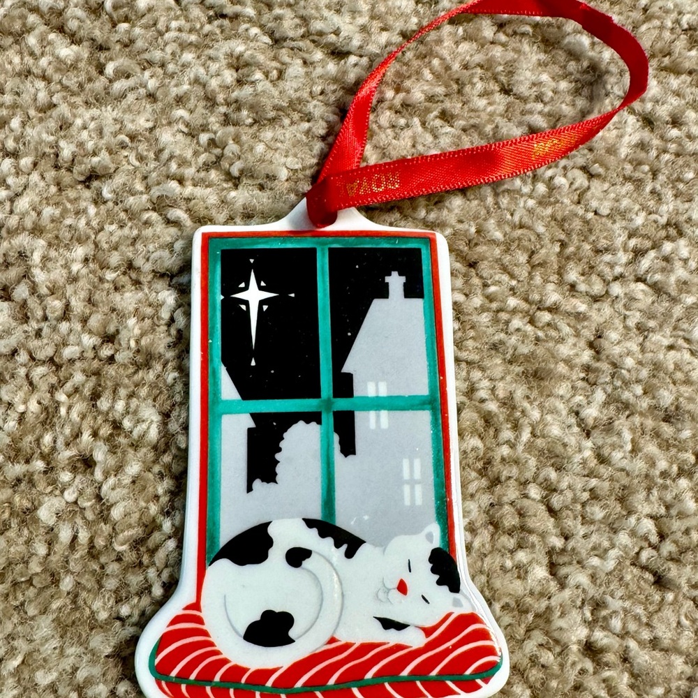 Christmas Sleeping Cat Glass Painted Irish Ornament